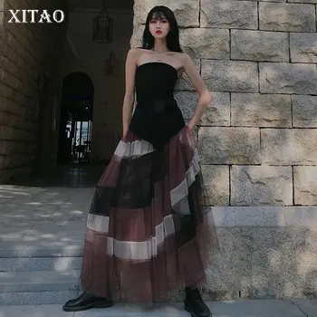 

XITAO Print Pattern Mesh Skirt Irregular Small Fresh Elastic Waist 2020 Spring Elegant Patchwork High Waist Casual Skirt DMY4074