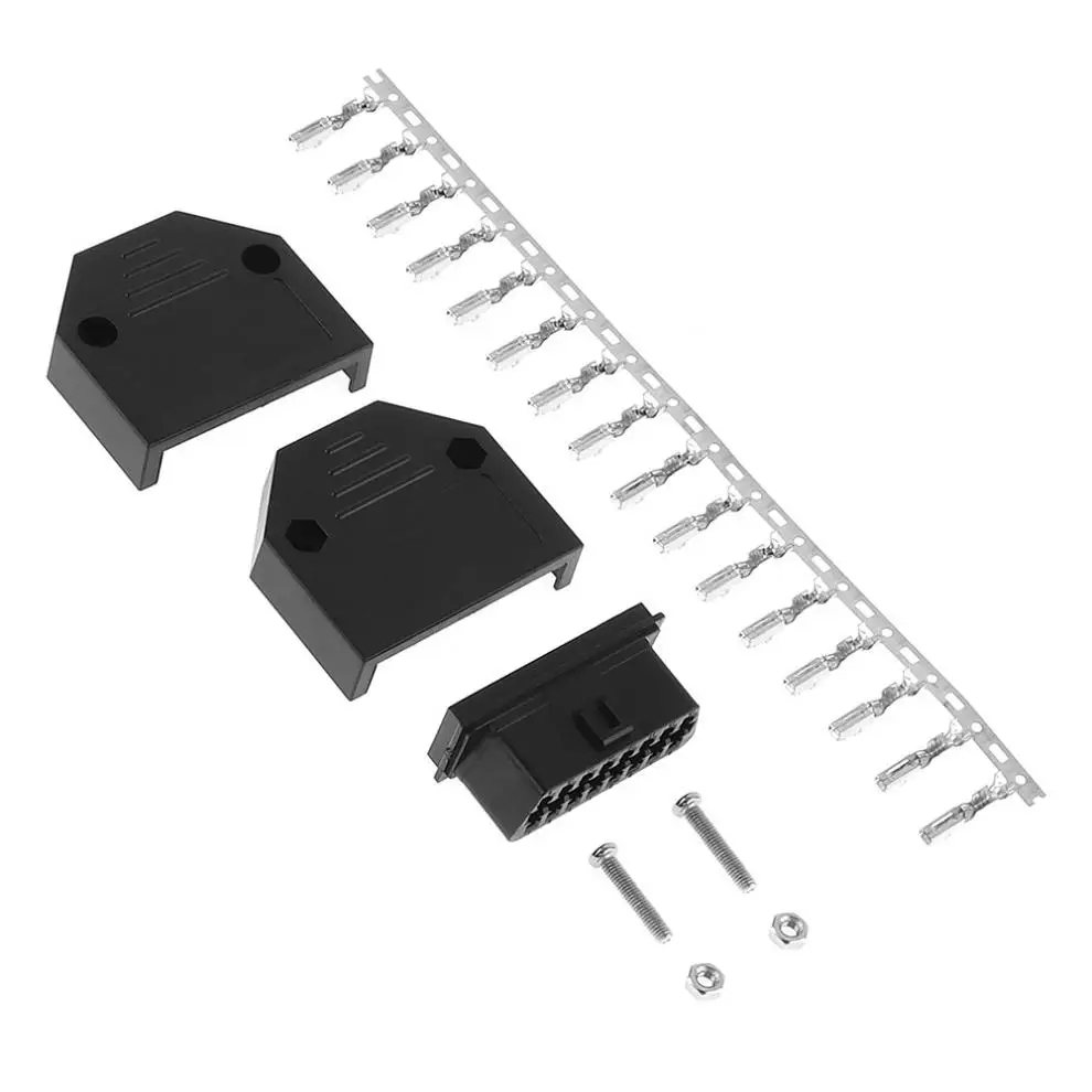 OBDII OBD 2 16Pin гнездовой Угловой Соединитель разъем с оболочкой и клеммой для