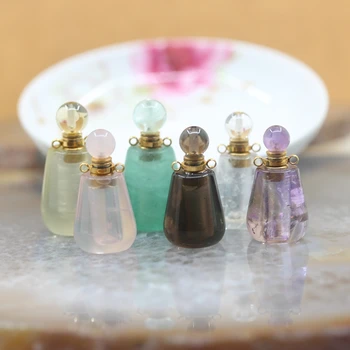 

Golden Plated Drops Fluorite Amethysts Perfume Bottle Pendants,Crystal Quartz Essential Oil Diffuser Vial For Necklace Charms