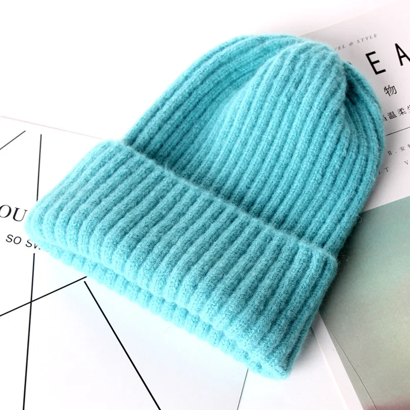 sky blue Xiaomi новая зимняя однотонная вязаная шапка, женская модная повседневная шапка, теплая женская мягкая утолщенная шапка, вязаная шапка-носок, шапка для катания на лыжах - Цвет: sky blue