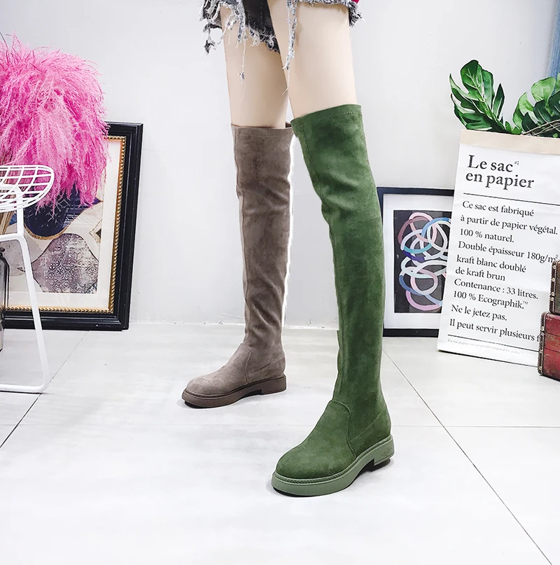 Сапоги до колена; модная женская обувь из эластичной ткани; Сапоги выше колена ярких цветов