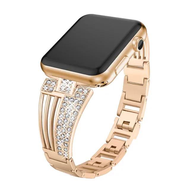 С блестками для девочек; мини-юбка для наручных часов Apple Watch 38 мм/40 мм, подходит для наручных часов iWatch серии 5 2/3/4, алмаз, стразы, металлические ювелирные изделия, браслет на запястье - Цвет ремешка: rose gold
