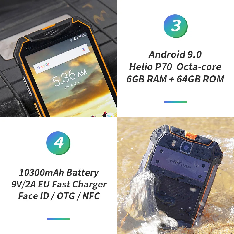 Ulefone Armor 3W IP68 водонепроницаемый мобильный телефон 10300mAh 5," FHD+ Восьмиядерный 6GB 64GB helio P70 Android9 глобальная версия смартфона