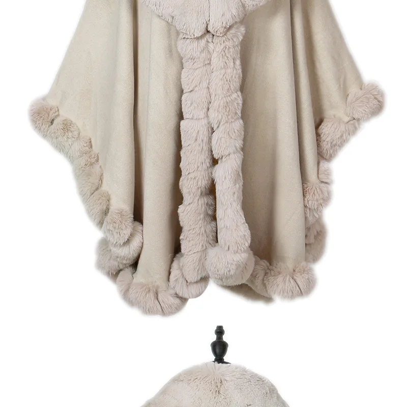 Europe and the United States autumn and winter new imitation cashmere cloak female warm solid color imitation hare hair