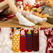 Модные корейские женские носки, носки-тапочки для девочек, теплые зимние хлопковые эластичные носки для сна, домашняя Рождественская носки, женские носки
