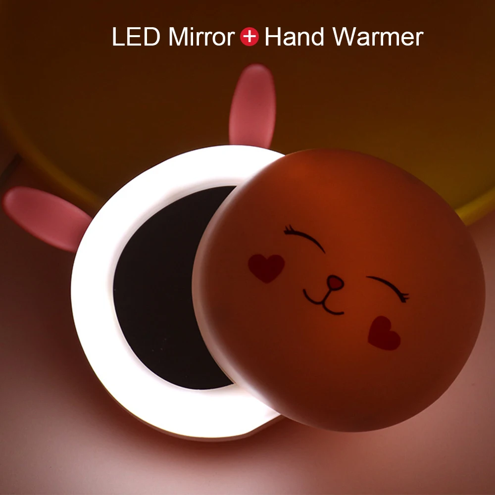 Портативный 3 в 1 Мини-грелка для рук с зарядкой от USB power Bank грелка для рук электрическое зеркало для макияжа светодиодный светильник двусторонний нагреватель