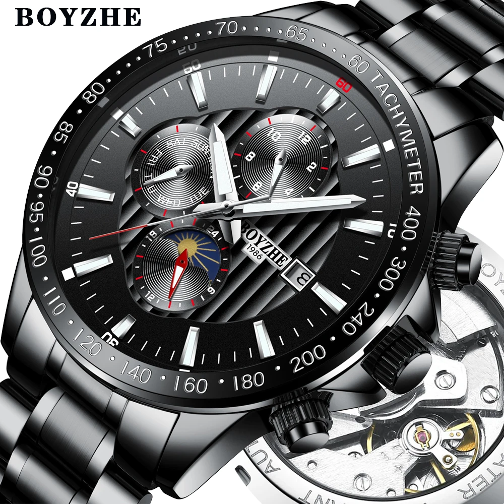 

BOYZHE Mens New Automatic Mechanical Watch Stainless Steel Fashion Casual Luminous Luxury Brand Sports Watches Relogio Masculino