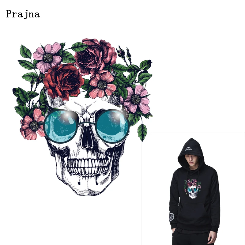 

Prajna Quiet Skull Patch Punk Iron On Transfers Hot Vinyl Thermal Patches For Clothing Applique Heat Transfer Stickers Badges