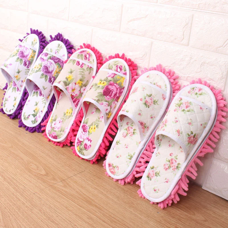 flowerHousehold Goods Thickened Rriped Double-layer Removable Washable Chenille Lazy Floor Household Floor Slippers Mop For Wash