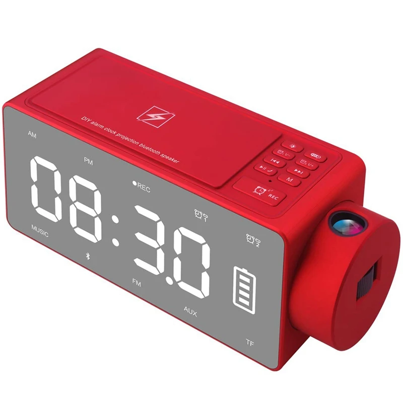 

Projection Alarm Clock Bluetooth Speaker With Wireless Charging Diy Ringtone,One-Click Snooze,Bluetooth Call Speaker,Fm Radio Au