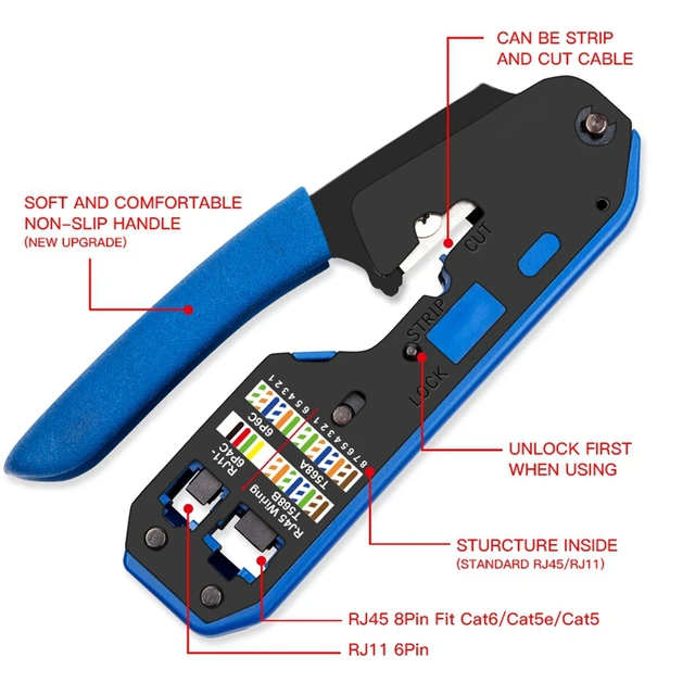 Rj45 Tool Network Crimper Cable Stripping Plier Stripper for Rj45 Cat6 Cat5E Cat5 Cable Accessories Electronics RJ45 Tools Brand Name: Anpwoo