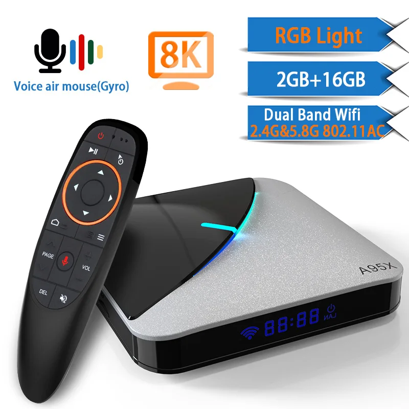 Torntisc A95X Air 8K Android 9,0 Smart tv BOX Amlogic S905X3 4K Youtube Netflix wifi 4 ГБ 16 ГБ 32 ГБ 64 Гб RGB светильник tv Box IP tv - Цвет: 4 32GB