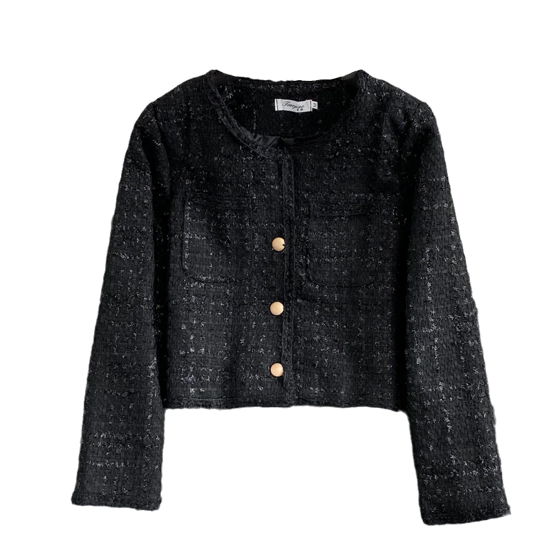 

New Autumn Winter Women Long Sleeve Coat Korean Fashion High Quality Simple Solid Color Tweed Cardigan Short Jackets