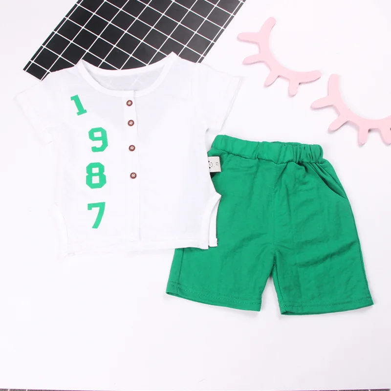

2018 Summer CHILDREN'S Suit Korean-style Children with Numbers Printed Short Sleeve Two-Piece Set Manufacturers Direct Selling