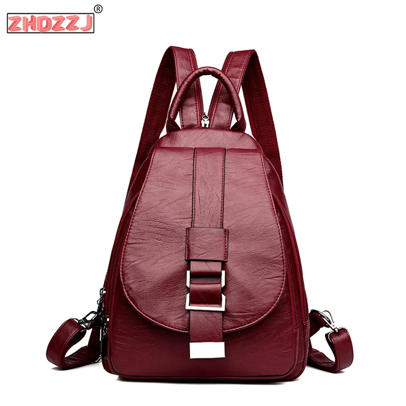

2019 New Ladies High Quality Leather Retro Solid Color Backpack Fashion Ladies Shoulder Bag College Wind Girl Travel Backpack
