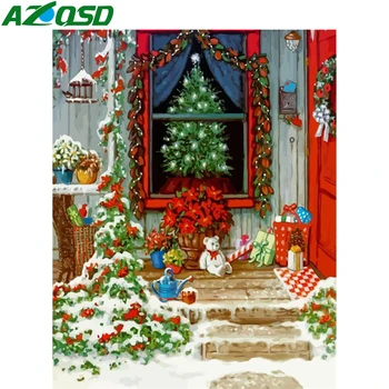 

AZQSD Painting By Number Canvas Kits Christmas Tree Decor For Home Coloring By Numbers Landscape Kits Handmade Gift