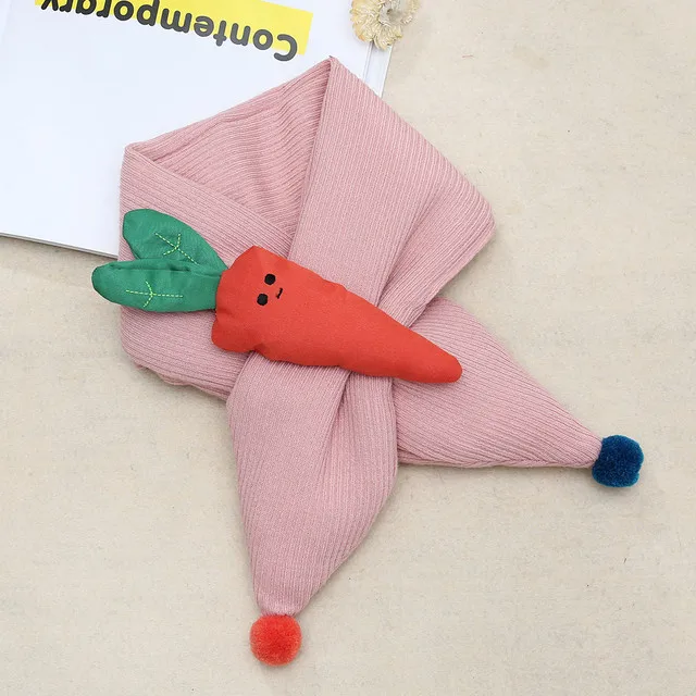 pink Carrot Модный зимний шарф с динозавром из мультфильма; Детские шарфы; теплый шарф для маленьких мальчиков и девочек; Однотонный мягкий шарф с воротником; детское растягивающееся кольцо на шею - Цвет: pink Carrot