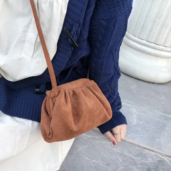 

2019 Fashion Autumn Winter Luxury Women's suede Handbags Designer Cloud Pack Solid Color Shoulder Female Messenger Bag