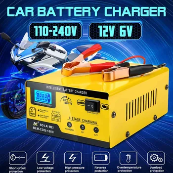 

12/6V 10A Motorcycle Car Battery Charger 240V Pulse Repair Charger Automatic Fast Power Charging Tools With LCD Digital Display