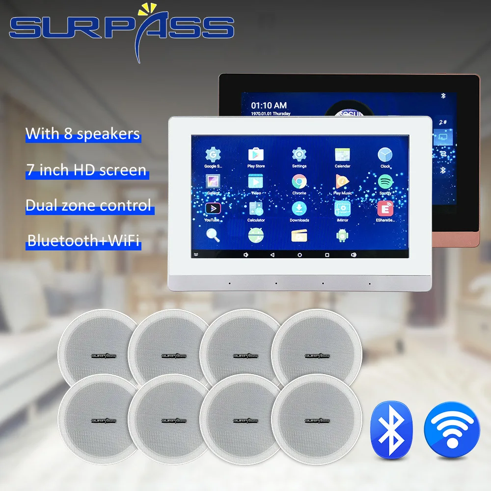 US $398.08 Smart Touch Screen Bluetooth In Wall Amplifier Android Wifi Fm HiFi Stereo Sound Audio Ceiling Speaker Kit Home Theater System