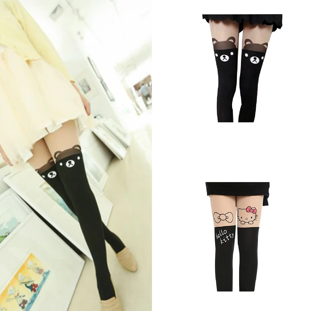 Модные женские колготки 2020 милые привлекательные с мультяшным котом длинные для