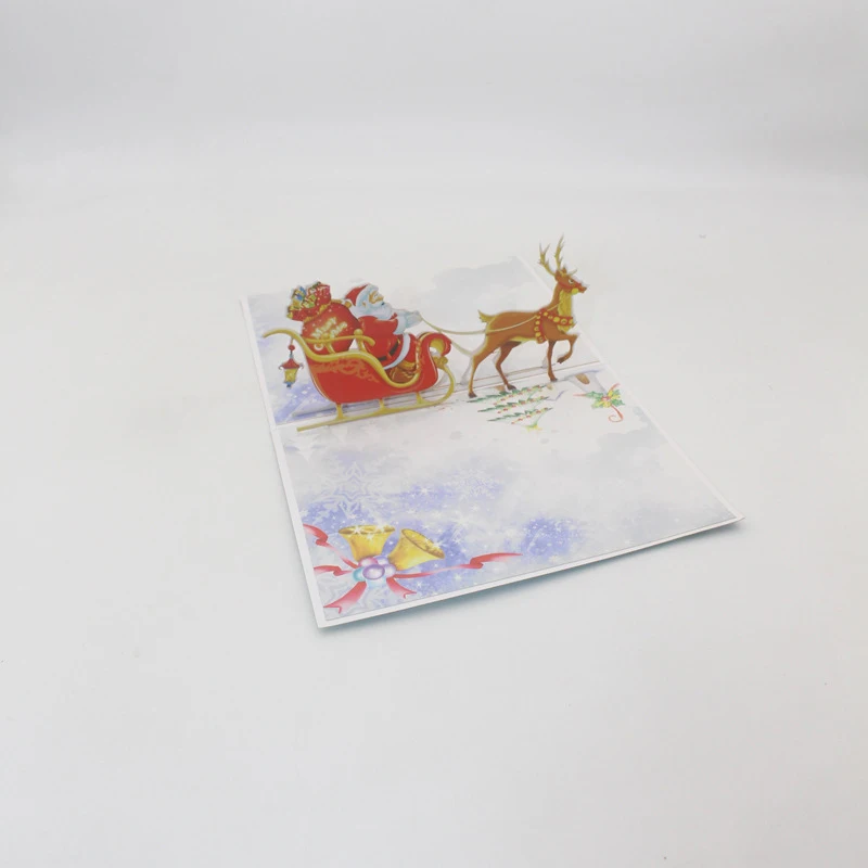  3D Handmade Color Print Santa Claus Elk Sleigh Paper Invitation Greeting Cards PostCard Merry Chris - 4000310792896