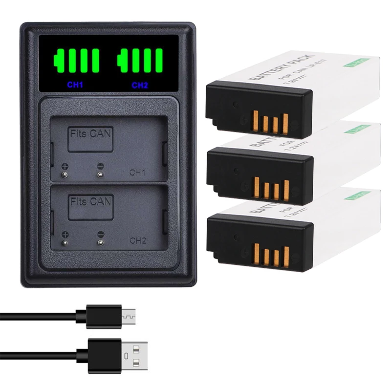 Батарейки 4 шт. LPE17 LP E17 E1 + двойное зарядное устройство USB для Canon|Цифровые