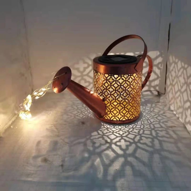 

Solar Powered Star Garden Light Hollow Out Wrought Iron Kettle Watering Can Sprinkler Starry String LED Lamp Decoration