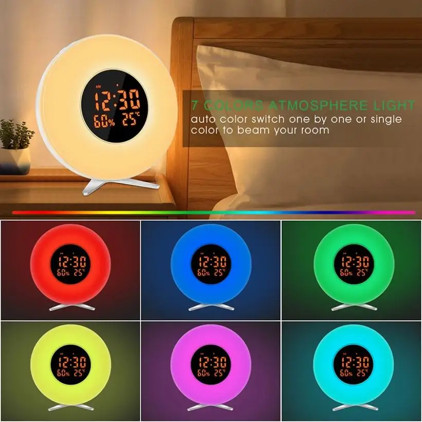 Цифровой будильник Sunrise Wake Up будильник светящийся с 6 цветами атмосферное освещение для домашнего декора настольные часы