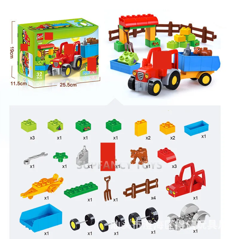 Набор строительных блоков Happy Farm грузовик машина игрушки Duplo фигурки животных