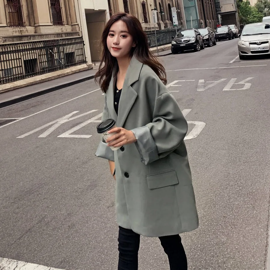 

Photo Shoot CHIC Able Ol Suit Collar Single Breasted Suit Short-height Loose Casual Coat Women's Mid-length Spring