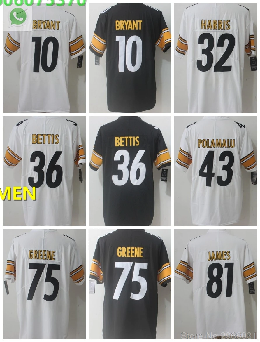 Steelers A+++ Качественная мужская футболка для взрослых 36 Jerome Bettis 32 Franco Harris 12 Terry Bradshaw 21 Haden