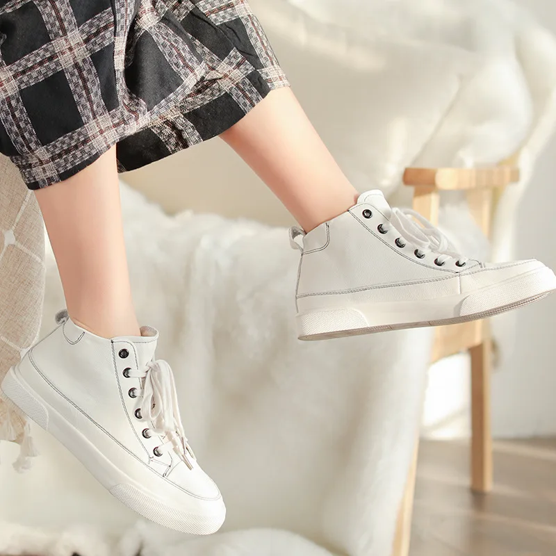 

Artistic Cowhide Shoes Female Spring Summer New Style Korean-style Students-Style Comfortable Rubber Bottom Lace-up Casual High