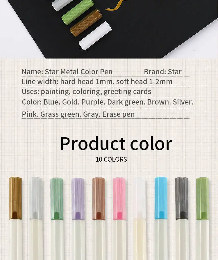 10pcs/lot STA Metallic Marker Pen School art supplies Scrapbooking Crafts Soft brush pen fineliner permanent Stationery 04312