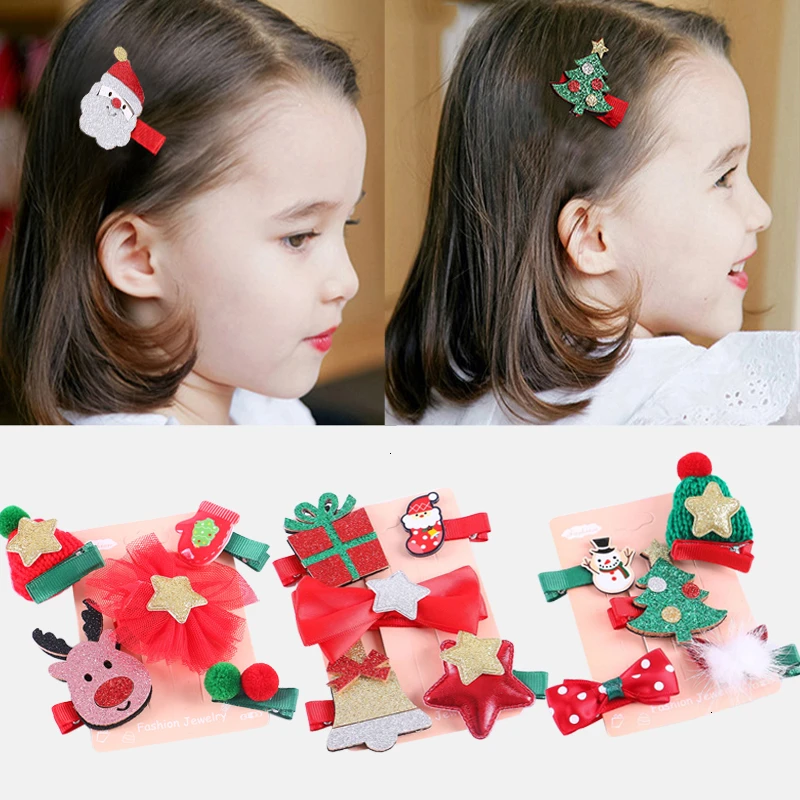 

5 pcs/set Children Hair Clip Set Christmas Headwear Winter Festival Hair Accessories Girl Crown Tiara Hairpins