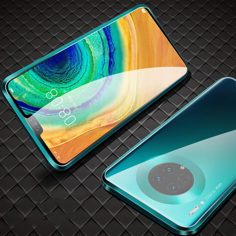 360 полный защитный Магнитный чехол для huawei mate 30 Pro ударопрочный чехол металлический бампер передний+ задний стеклянный чехол для huawei mate 30 - Цвет: Green