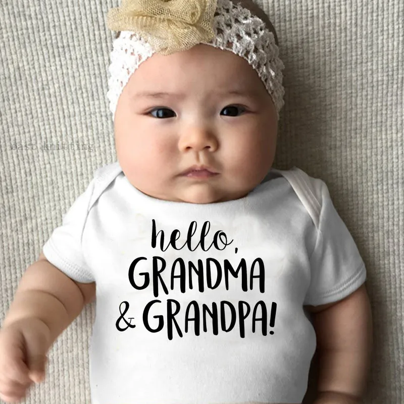 0-24M детские комбинезоны, хлопковый комбинезон для новорожденных мальчиков и девочек, комбинезон, одежда, Рождественский наряд, комбинезоны с надписью «Hello Grandma» и «Grandpa»