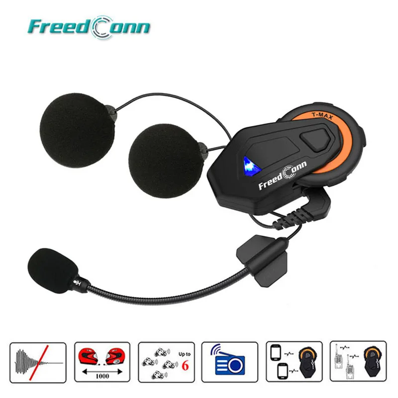 Freedconn T-max Motorcycle Intercom Helmet Bluetooth Headset 6 Riders Group Talking FM Radio Bluetooth 4.1