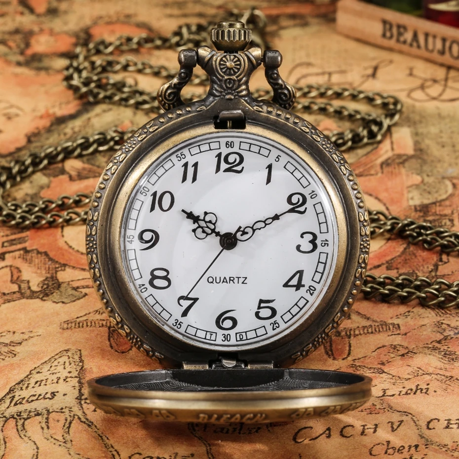 Bronze Retro Hollow Death Pocket Watch Quartz Clock Necklace Vintage Pendant Jewelry Sweater Chain Gifts for Men Women Kids
