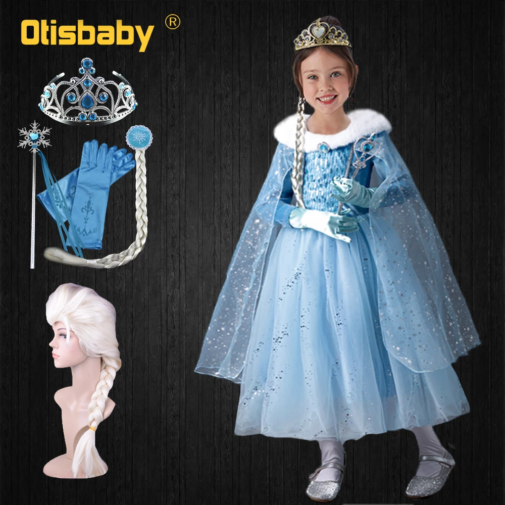 Snow Queen 2 Girls Elsa Dress Velvet Collar Light Blue Dresses Carnival Costume Christmas Fancy Fairy Fantasia Infantil | Детская одежда