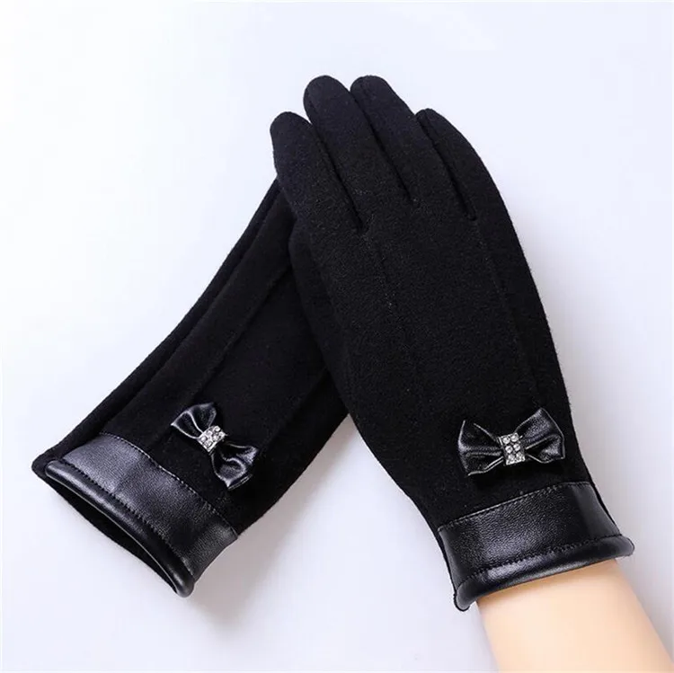 LJCUIYAO, женские перчатки и варежки, зима-осень, женские вязаные перчатки, плотные теплые шерстяные перчатки, полный палец, варежки, черные перчатки - Цвет: 013D Black