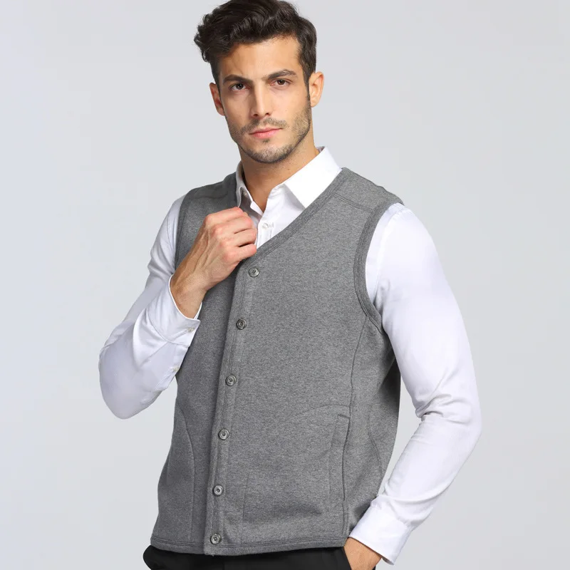 

Middle-aged Men V-neck Waistcoat Brushed And Thick Button Warm Sleeveless Vest Cotton Fabric Available in Plus-sized Men'S Wear