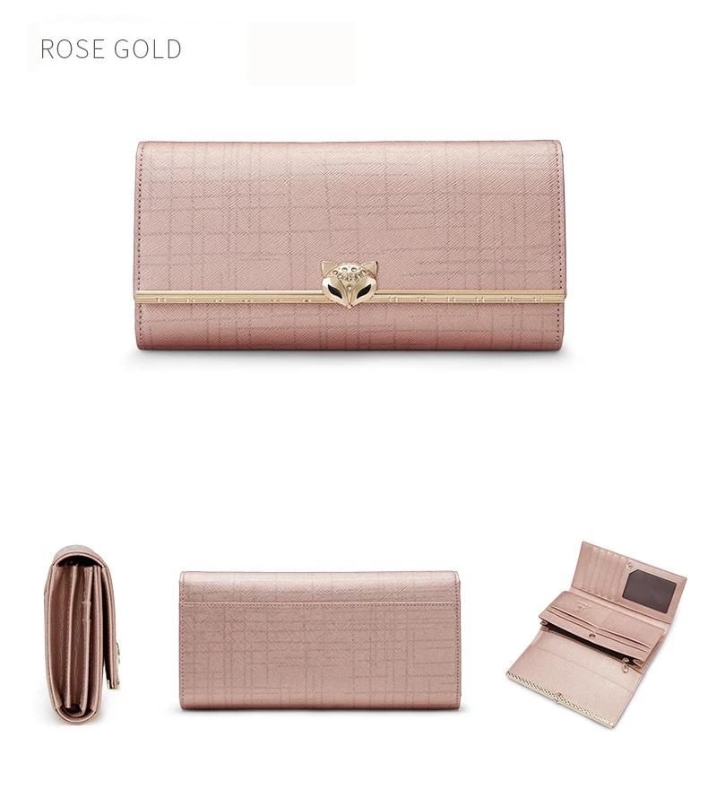 FOXER Brand Women's Split Leather Long Wallets Lady Luxury Clutch Bag Coin Purse Female Fashion Credit Card Holder for Women
