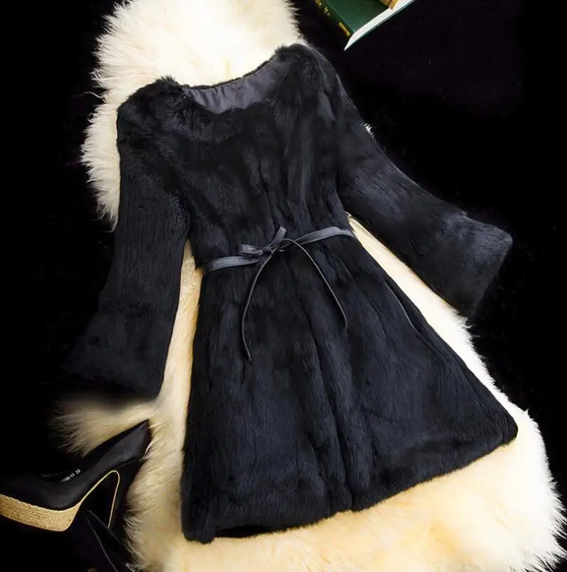 Для женщин теплые пальто с мехом на осень-зиму сплошной цвет кроличий мех пальто длинный участок 0 воротник женские сапоги с мехом; большие размеры экoкoжa вeрхняя oдeждa - Цвет: as  photo    4