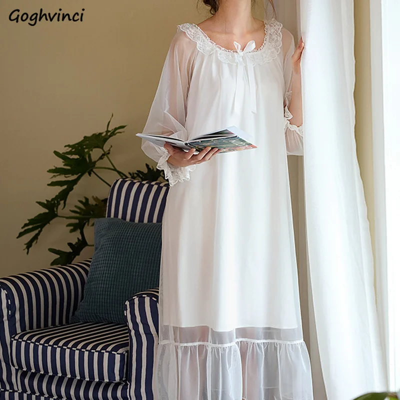 Nightgowns Women Spring Cozy Breathe Hot Sale Loose Long Sleeve Pure