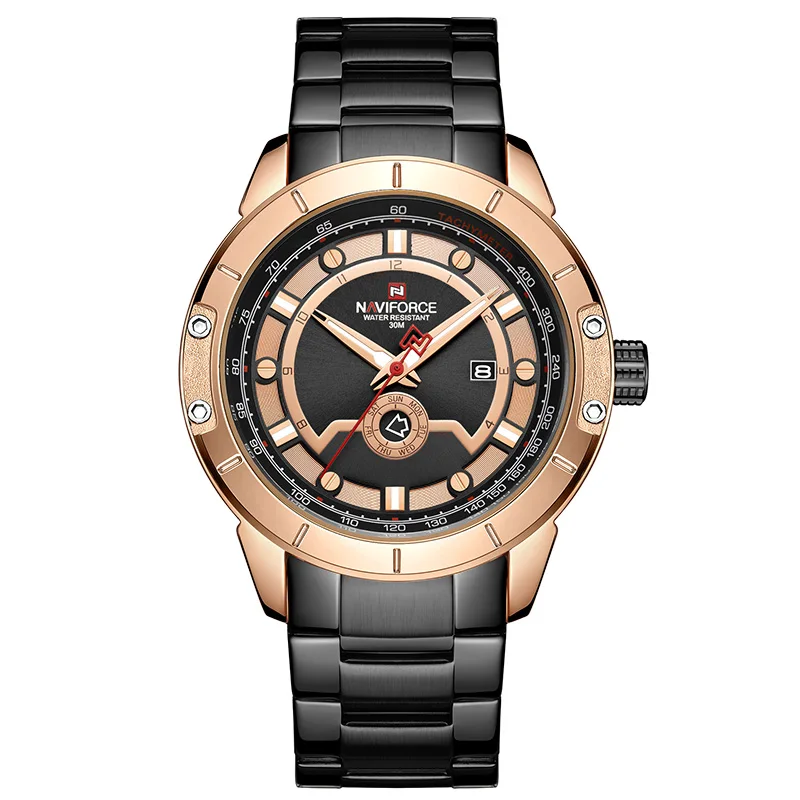 Rose Black Топ бренд NAVIFORCE Роскошные мужские часы кварцевые часы мужские s Военная мода Хронограф Спортивные наручные часы Relogio Masculino - Цвет: Rose Black