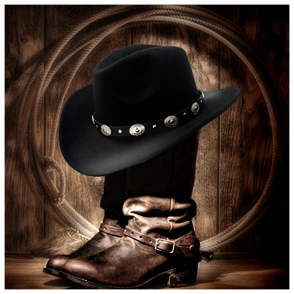 Sombrero de vaquero de lana para hombre, visera enrollada, gorra de Jazz Fedora de cuero, Sombrero, talla grande de cowboy hombres| - AliExpress