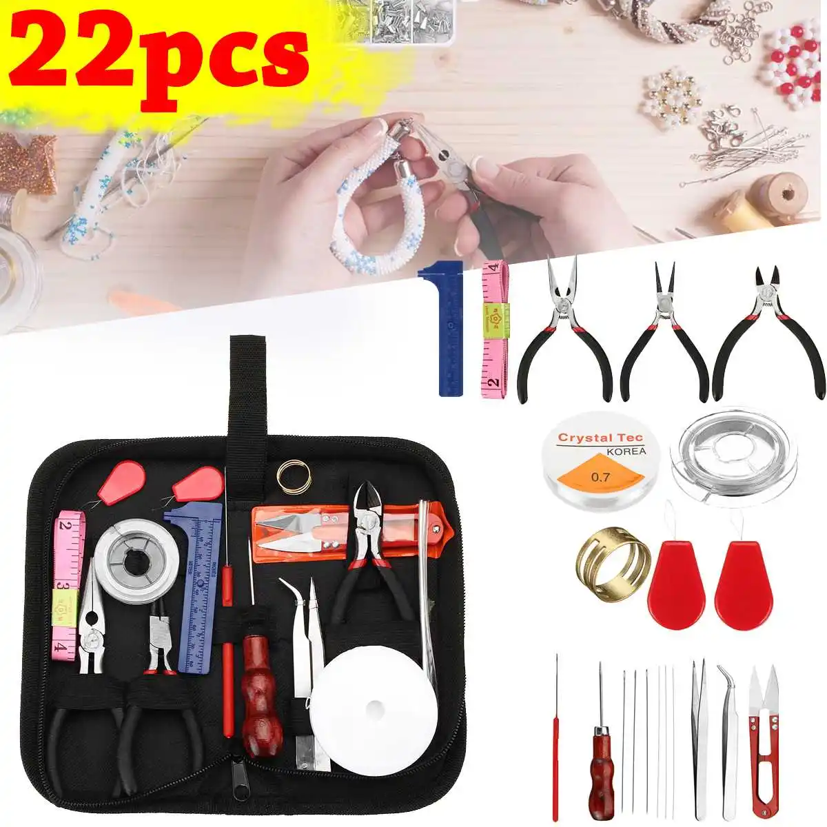 22Pc/set DIY Jewelry Making Tools Kit Jewelry Pliers Beading Wire Set Repair Tools bag DIY Craft