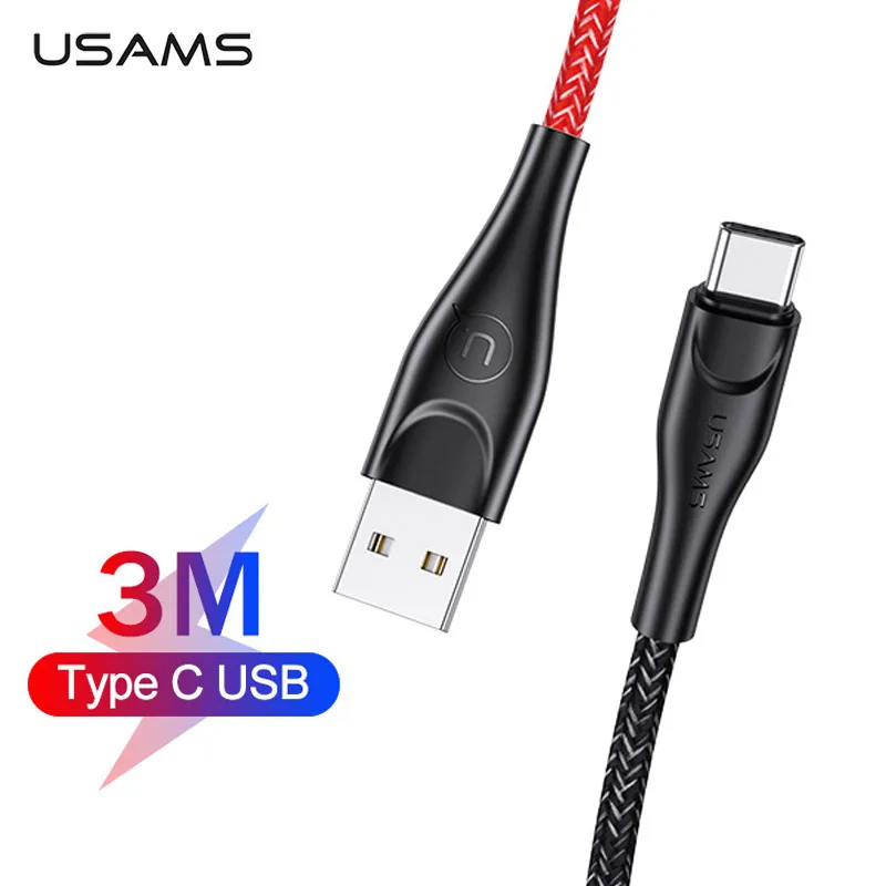 USAMS usb type-C кабель 3 м для Xiaomi Redmi Note 7 mi9 samsung huawei type-C кабель для зарядки мобильного телефона type C кабель для зарядного устройства