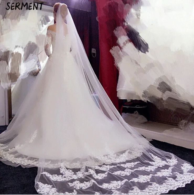 SERMENT New Lace Edge Waltz Veil One-Layer Three Meters and Three Rows of Lace Wedding Accessories SERMENT New Lace Edge Waltz Veil One-Layer Three Meters and Three Rows of Lace Wedding Accessories